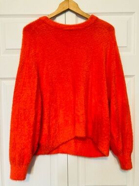 Aerie Cozy Women's Orange Fuzzy Crewneck Sweater medium